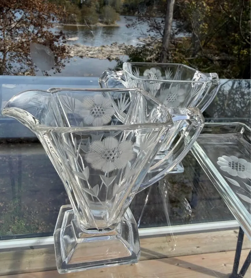 Vintage Indiana Glass 4-Piece Hostess Set - Etched Cornflower Pattern (Great Condition) - photo 3