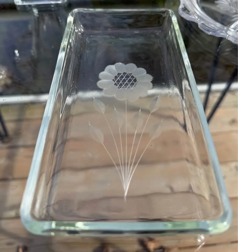 Vintage Indiana Glass 4-Piece Hostess Set - Etched Cornflower Pattern (Great Condition) - photo 4