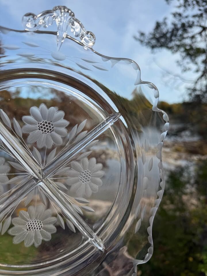 Vintage Indiana Glass 4-Piece Hostess Set - Etched Cornflower Pattern (Great Condition) - photo 8