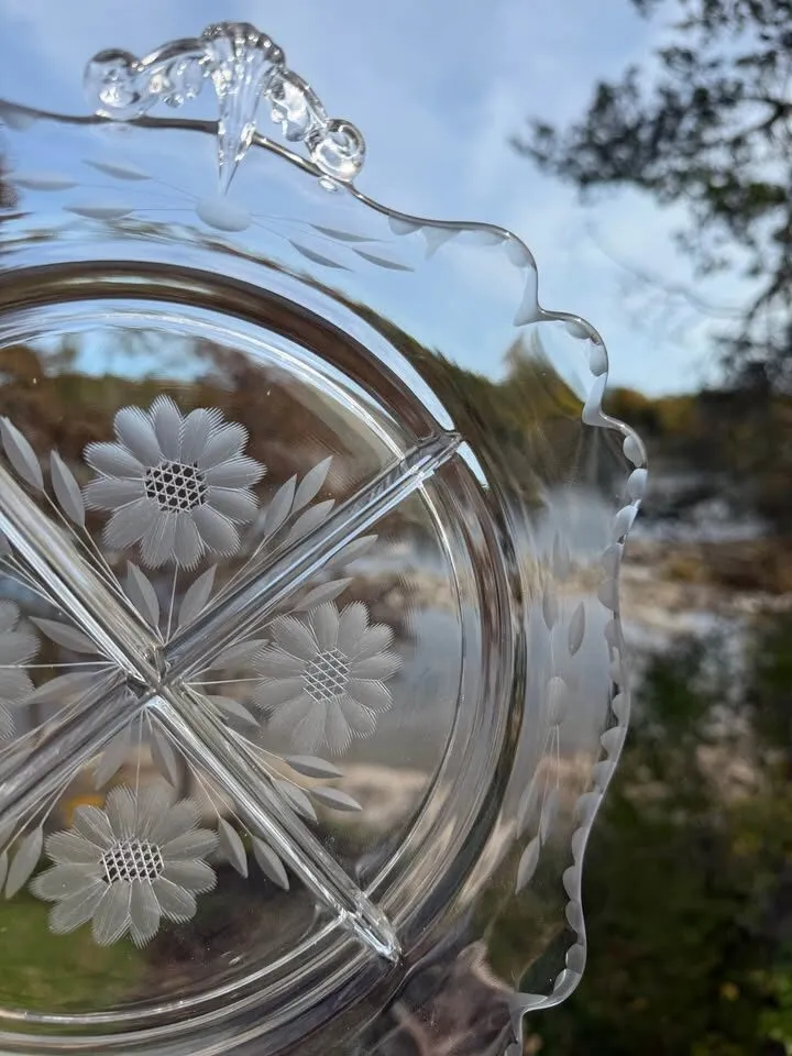 Vintage Indiana Glass 4-Piece Hostess Set - Etched Cornflower Pattern (Great Condition) - photo 8