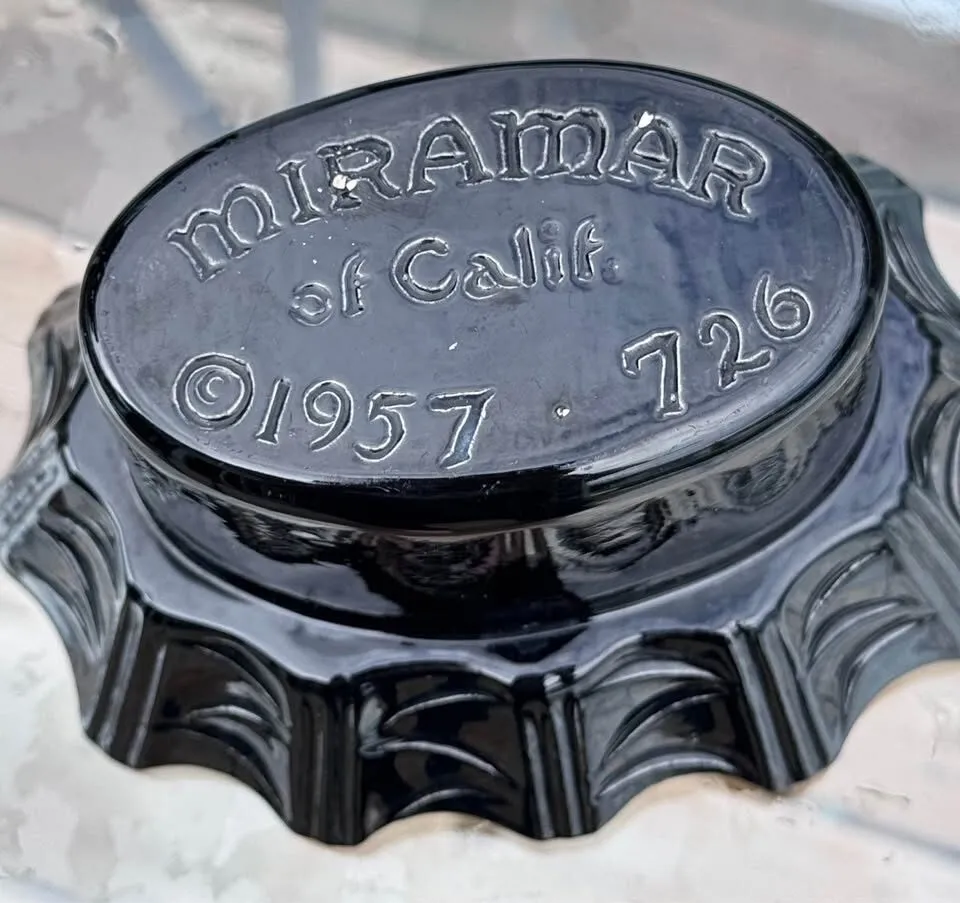 1957 Miramar of California Black Ruffled Ceramic Planter/bowl MCM - photo 3