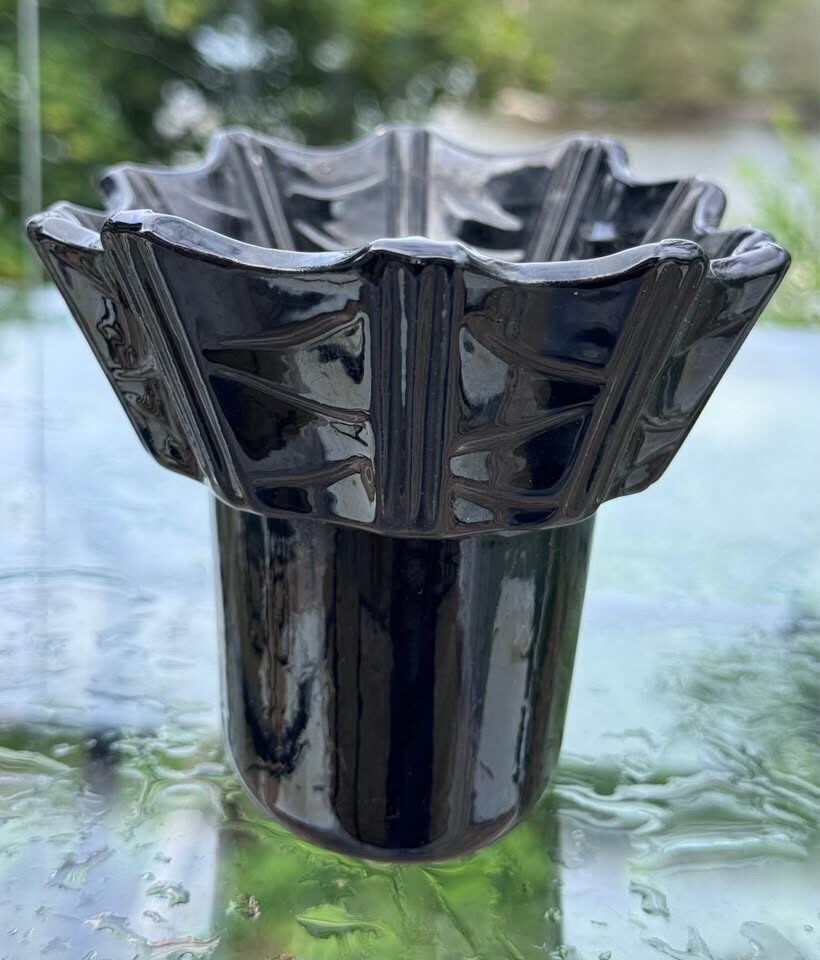 1957 Miramar of California Black Ruffled Ceramic Planter/bowl MCM - photo 5