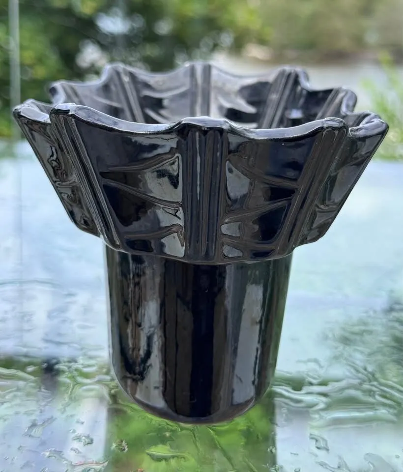 1957 Miramar of California Black Ruffled Ceramic Planter/bowl MCM - photo 5