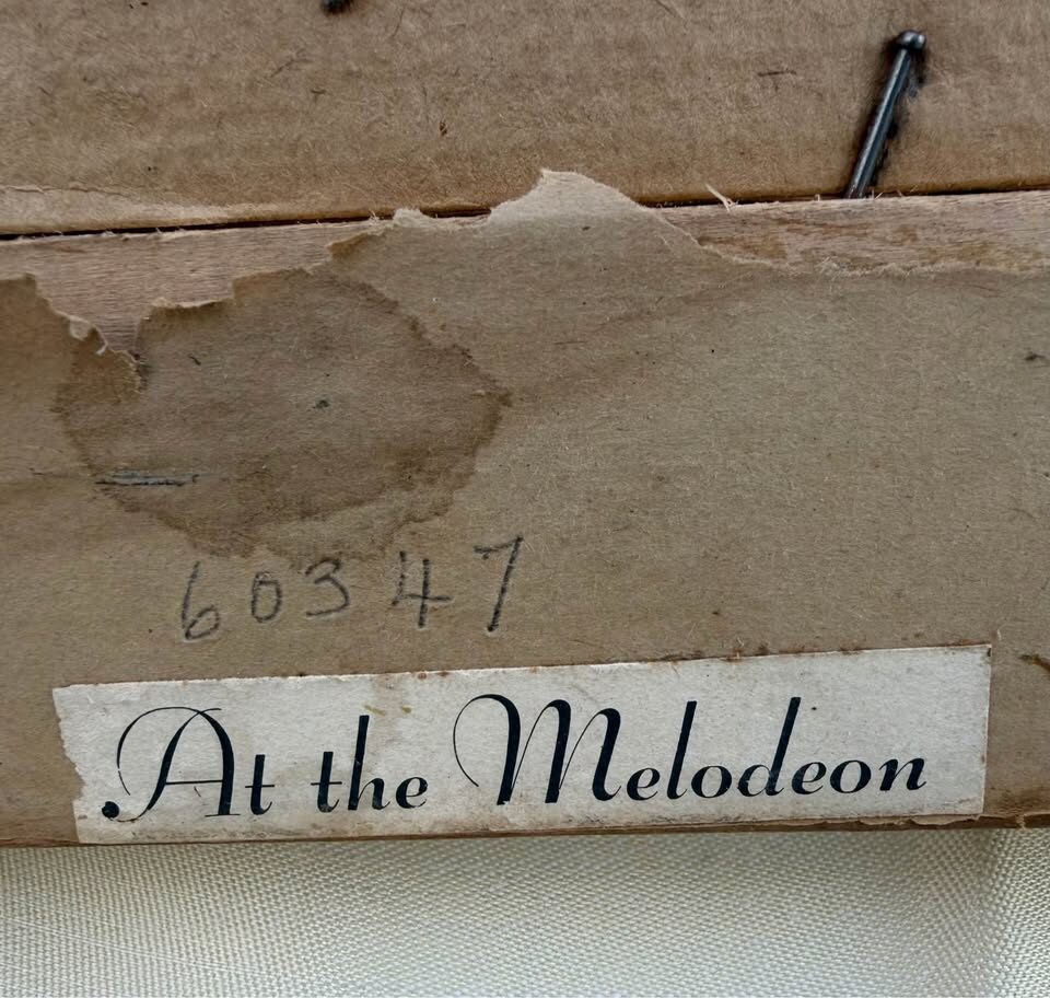 Huge 34" x 29" Vintage 1970s/1980s Framed Art Print - "At the Melodeon" - photo 3