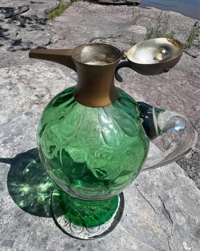 Rare Vintage Green Glass & Brass Bird Head Decanter /Jug 1910-1930 - photo 11