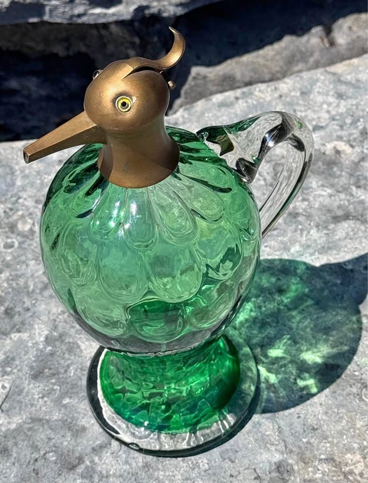 Rare Vintage Green Glass & Brass Bird Head Decanter /Jug 1910-1930 - photo 2