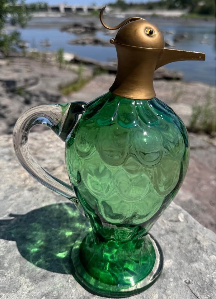 Rare Vintage Green Glass & Brass Bird Head Decanter /Jug 1910-1930 - photo 4