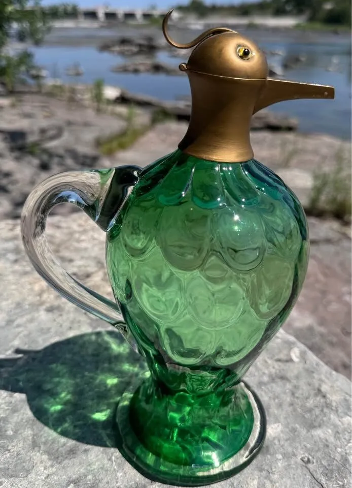 Rare Vintage Green Glass & Brass Bird Head Decanter /Jug 1910-1930 - photo 4