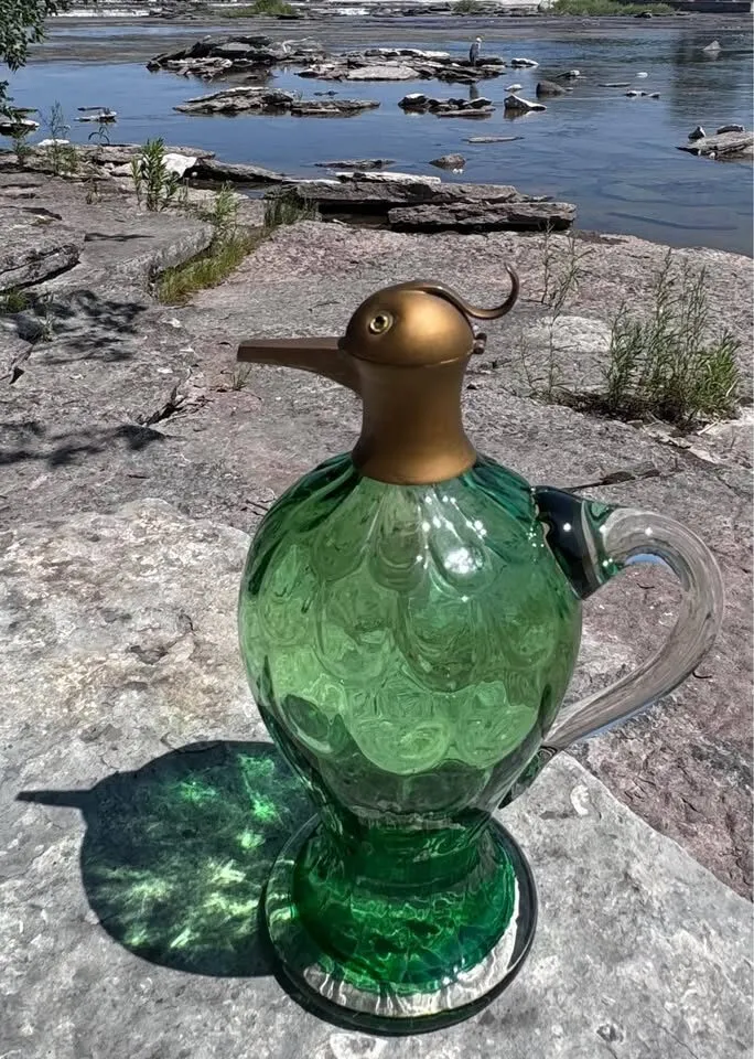 Rare Vintage Green Glass & Brass Bird Head Decanter /Jug 1910-1930 - photo 6