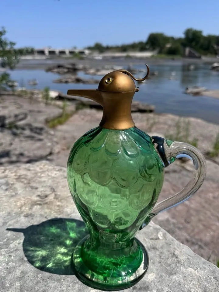 Rare Vintage Green Glass & Brass Bird Head Decanter /Jug 1910-1930 - photo 7