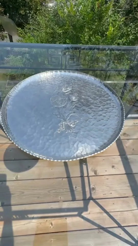 Vintage Rodney Kent Hand Wrought Hammered Aluminum Tulip Serving Tray (Pattern #421) - photo 1