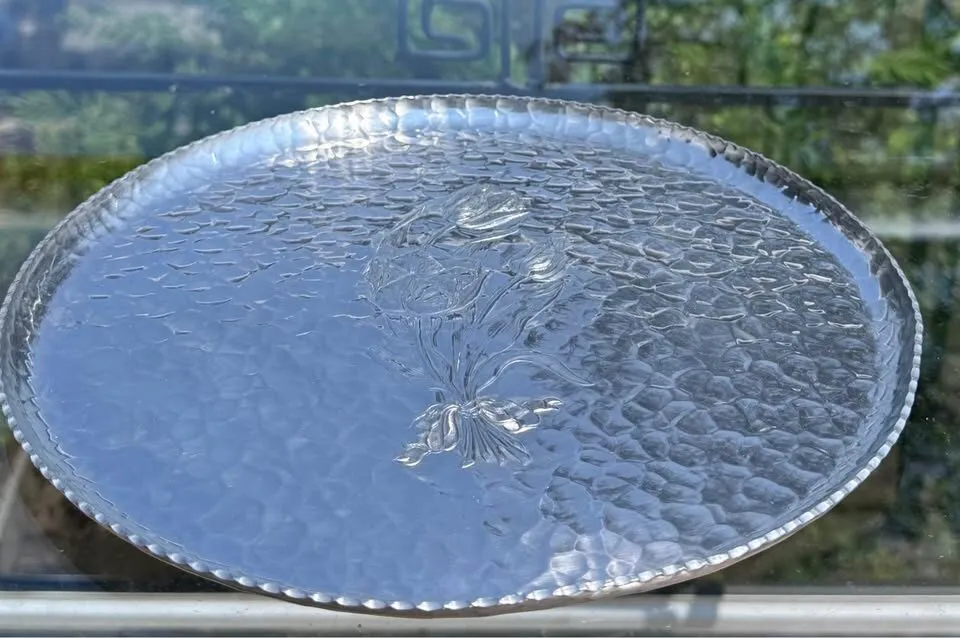 Vintage Rodney Kent Hand Wrought Hammered Aluminum Tulip Serving Tray (Pattern #421) - photo 5