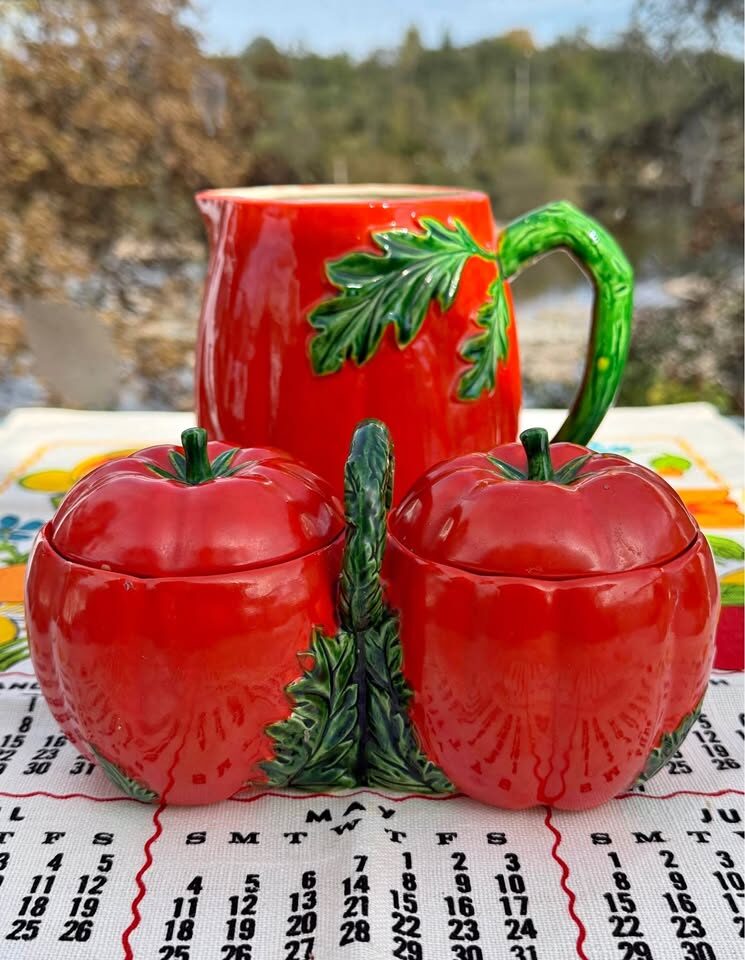 Vintage Stamped Maruhon Ware Pumpkin/Tomato Pitcher & Double Jam Dish - photo 2