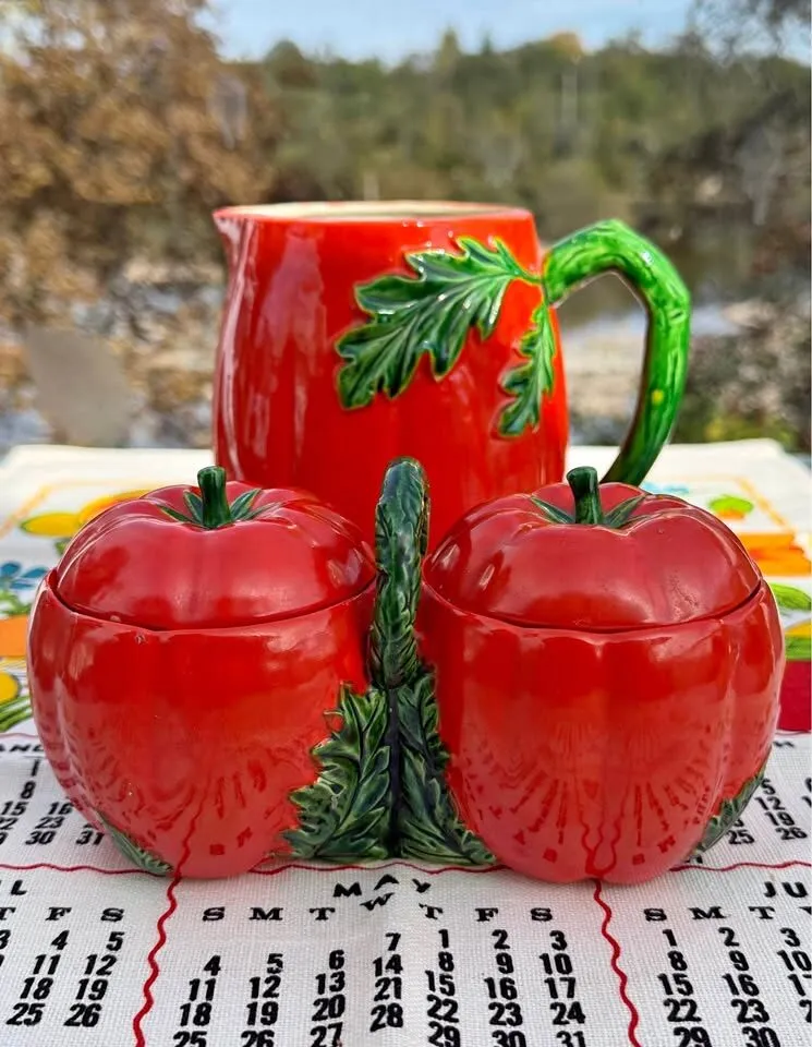 Vintage Stamped Maruhon Ware Pumpkin/Tomato Pitcher & Double Jam Dish - photo 2