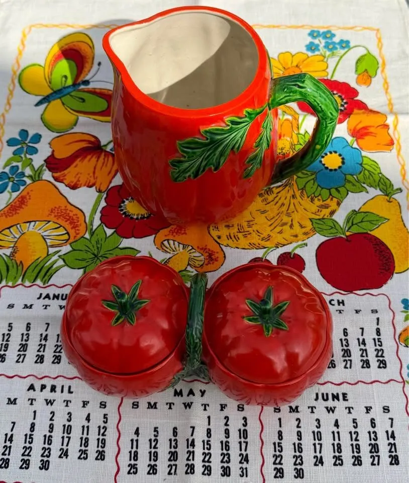 Vintage Stamped Maruhon Ware Pumpkin/Tomato Pitcher & Double Jam Dish - photo 3