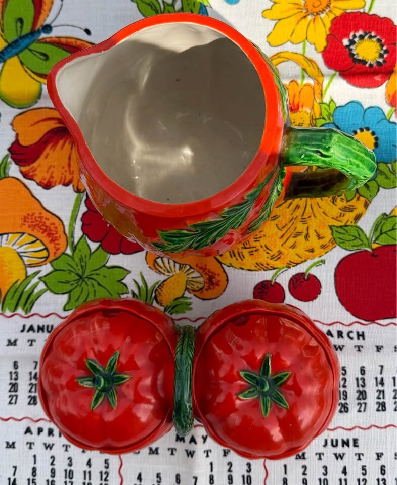 Vintage Stamped Maruhon Ware Pumpkin/Tomato Pitcher & Double Jam Dish - photo 4