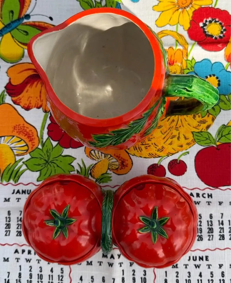Vintage Stamped Maruhon Ware Pumpkin/Tomato Pitcher & Double Jam Dish - photo 4