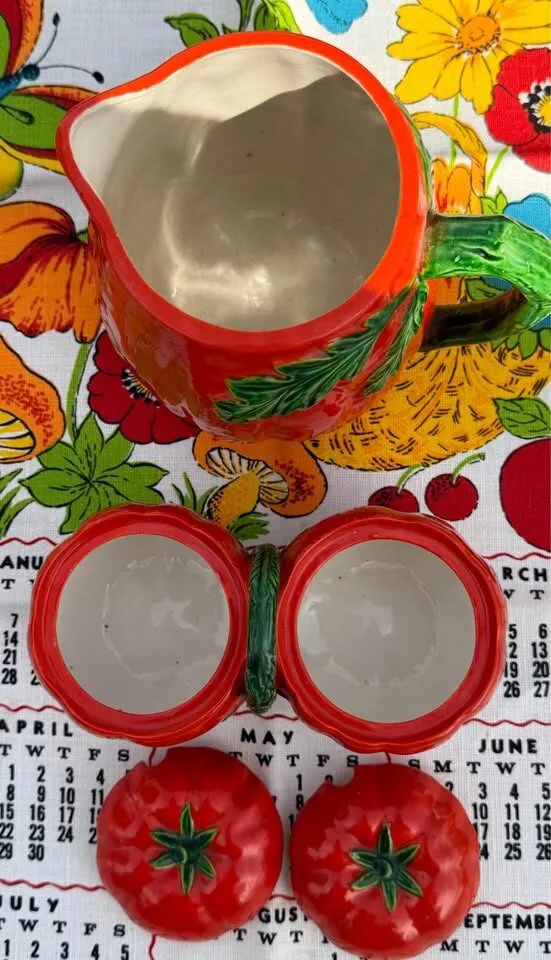Vintage Stamped Maruhon Ware Pumpkin/Tomato Pitcher & Double Jam Dish - photo 5