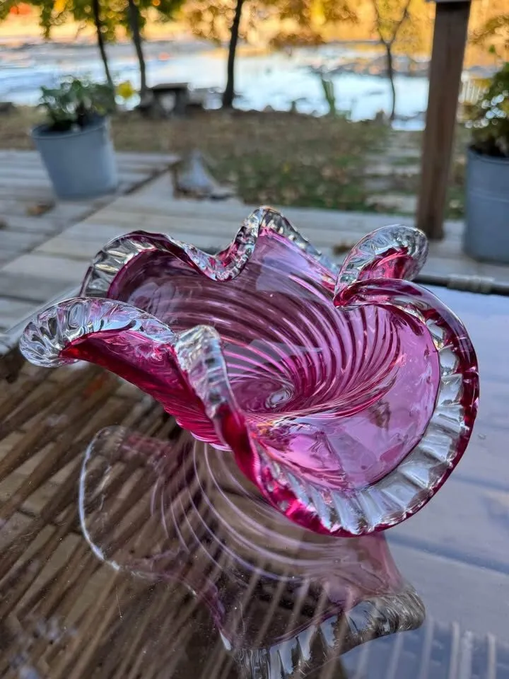 Vintage Ridged Swirls Art Glass Bowl - photo 4