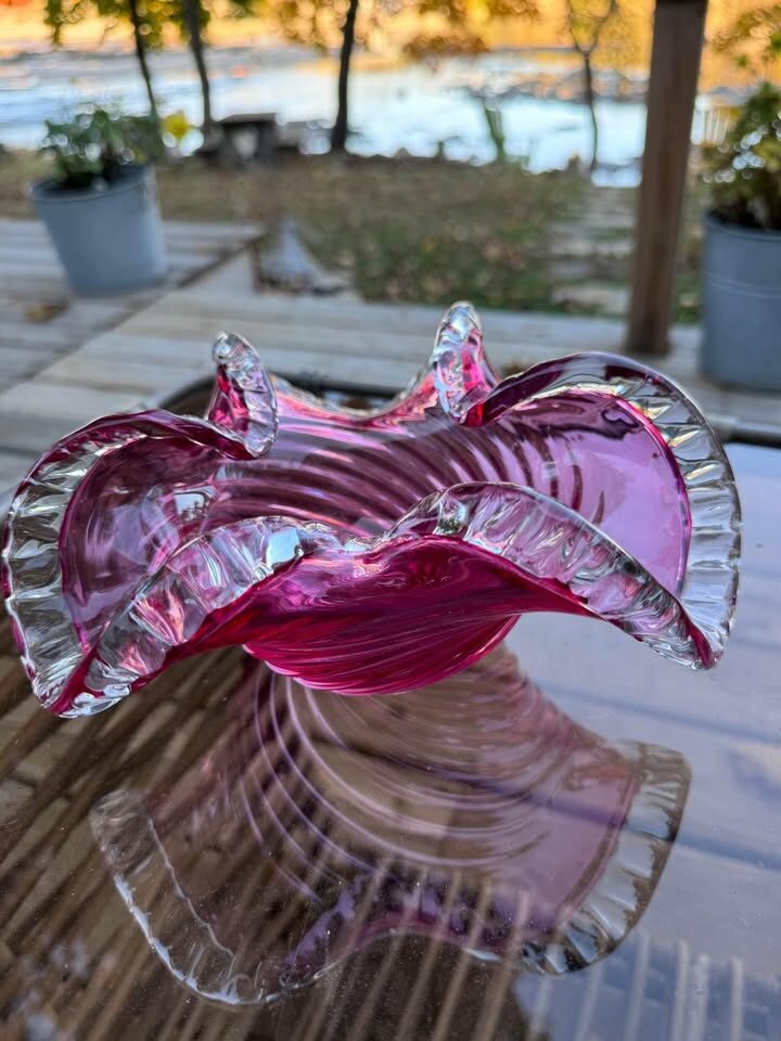 Vintage Ridged Swirls Art Glass Bowl - photo 5