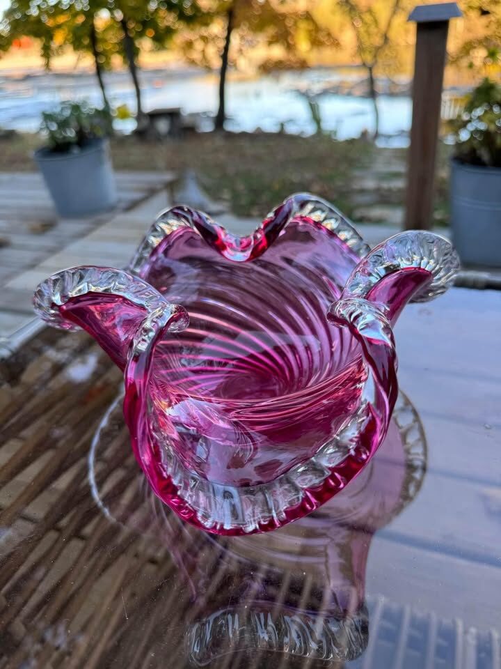 Vintage Ridged Swirls Art Glass Bowl - photo 6