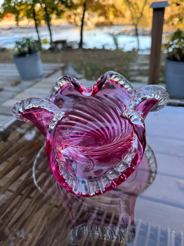 Vintage Ridged Swirls Art Glass Bowl - photo 6