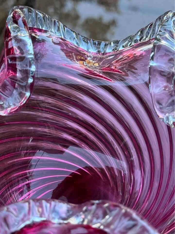 Vintage Ridged Swirls Art Glass Bowl - photo 9