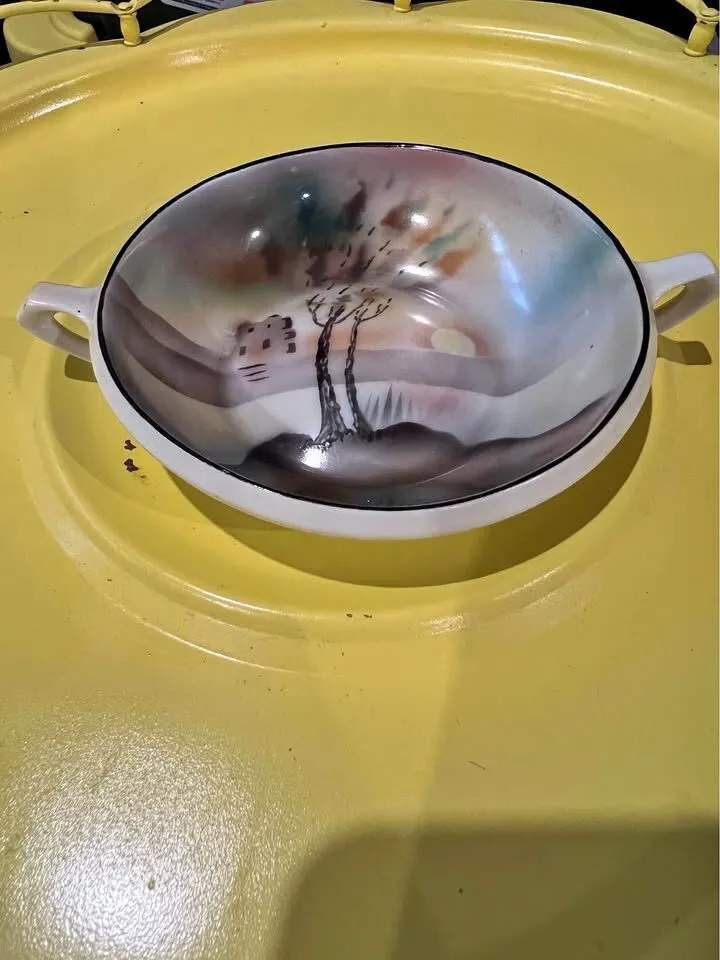 Antique German Porcelain Hand-painted Sunset Landscape Dish-JBLC "The Gloria" - photo 1