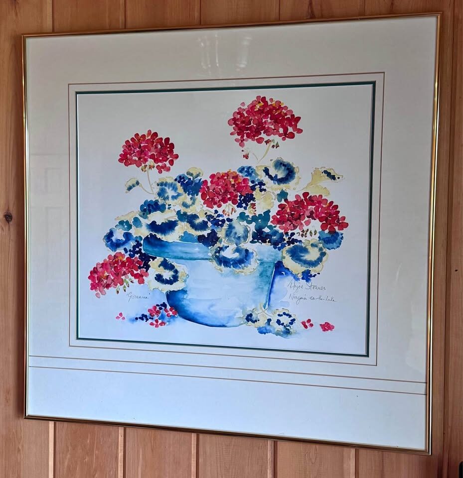 RARE ORIGINAL Angie Strauss Watercolor - "Geranium" (Framed Portfolio Piece) - photo 2