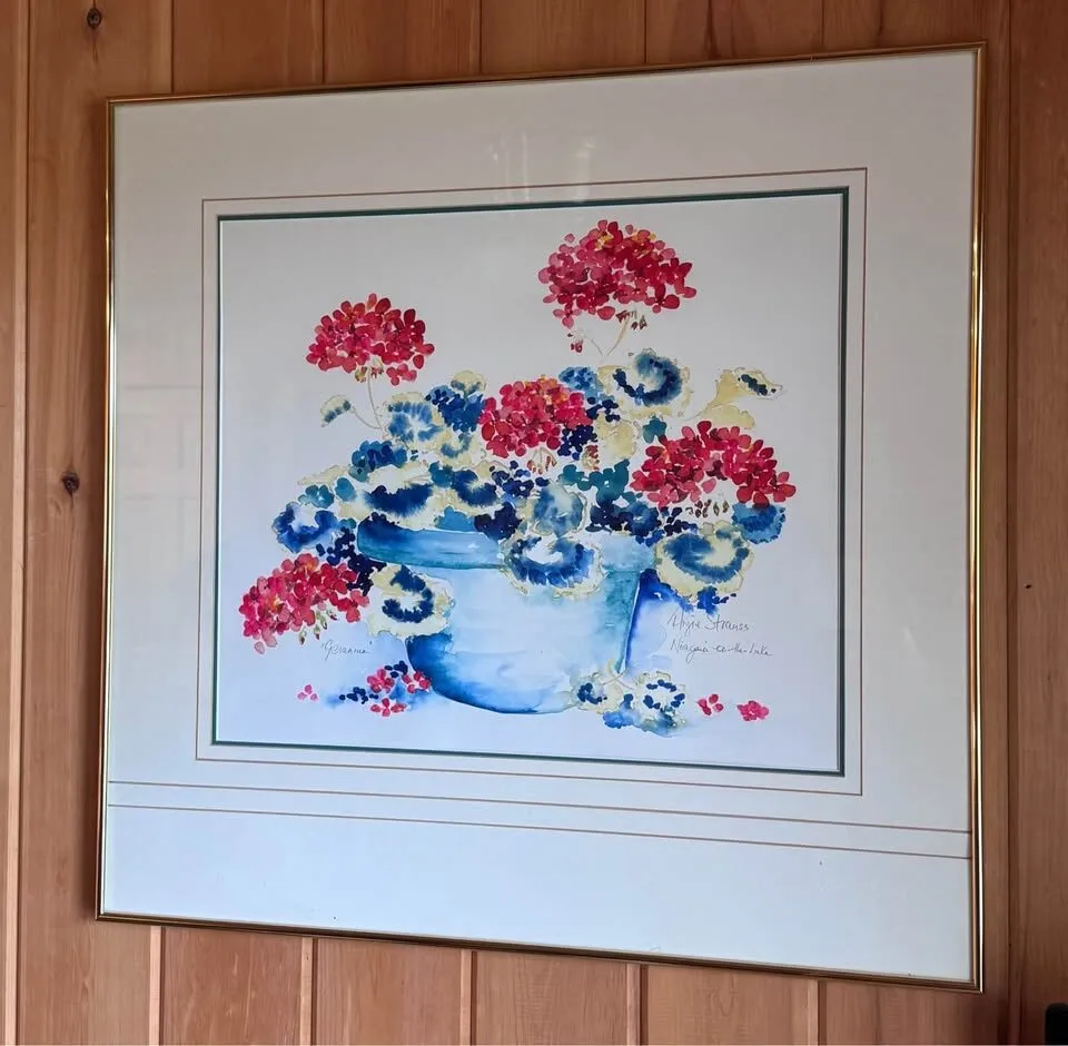 RARE ORIGINAL Angie Strauss Watercolor - "Geranium" (Framed Portfolio Piece) - photo 6