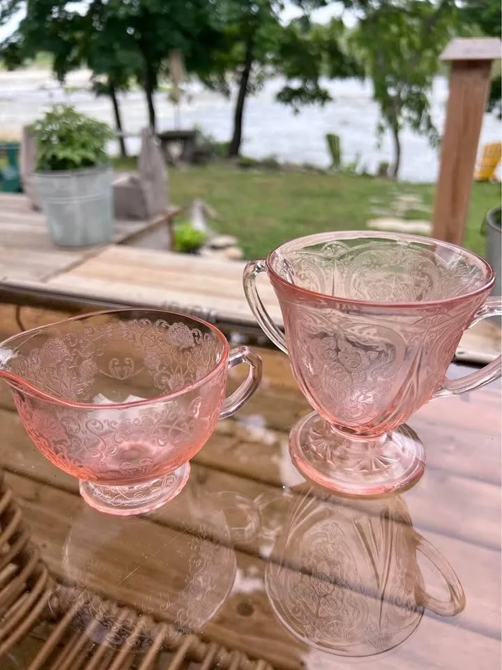 Vintage Pink Depression Glass Mismatched Creamer & Sugar Set - photo 1
