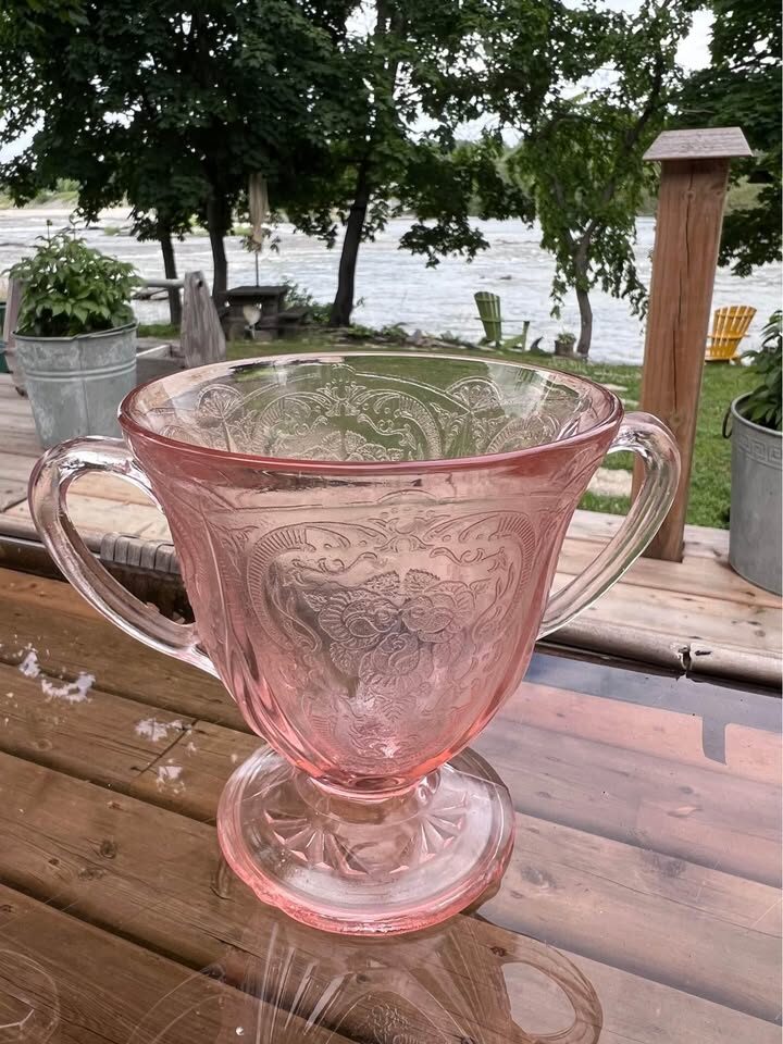 Vintage Pink Depression Glass Mismatched Creamer & Sugar Set - photo 2