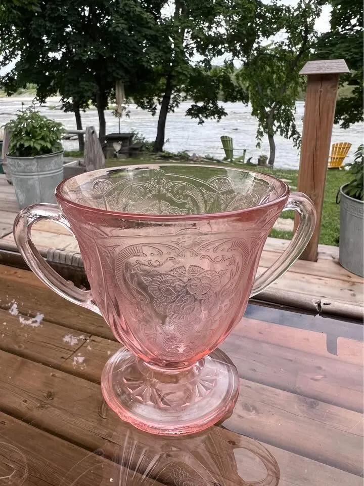 Vintage Pink Depression Glass Mismatched Creamer & Sugar Set - photo 2