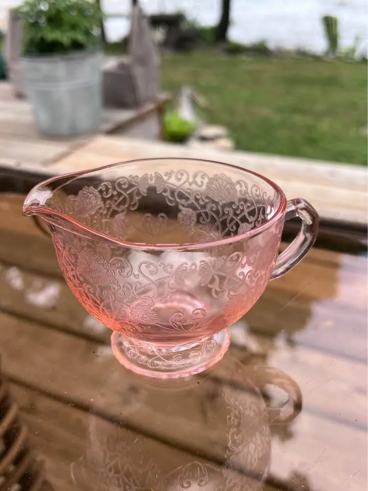 Vintage Pink Depression Glass Mismatched Creamer & Sugar Set - photo 3