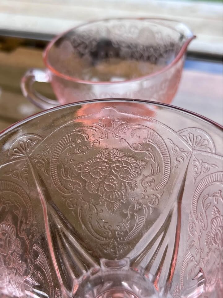Vintage Pink Depression Glass Mismatched Creamer & Sugar Set - photo 5