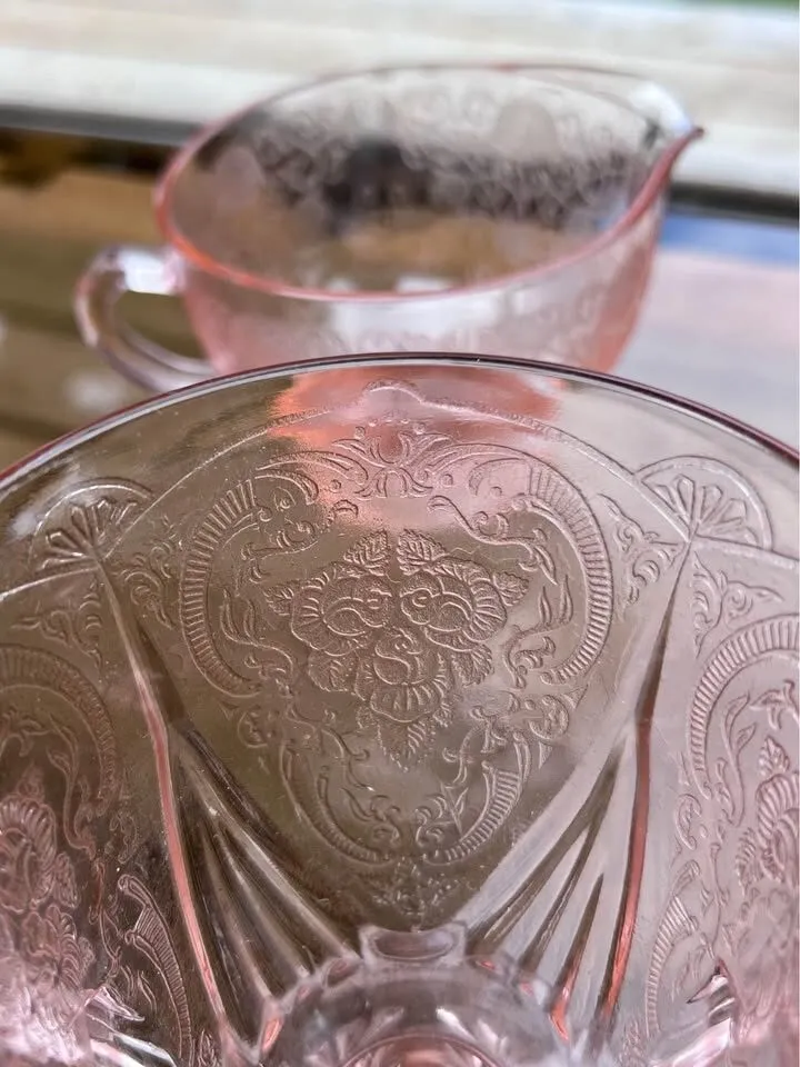 Vintage Pink Depression Glass Mismatched Creamer & Sugar Set - photo 5