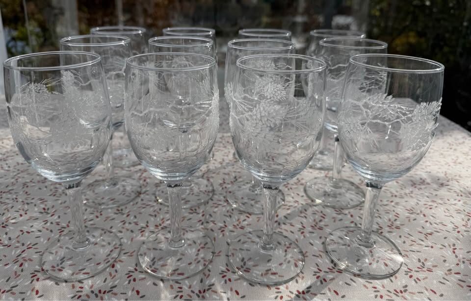 Set of 12 Vintage Libbey Tiffany "Pine Cone" Stemmed Glassware / Winter Holiday Goblets - photo 10