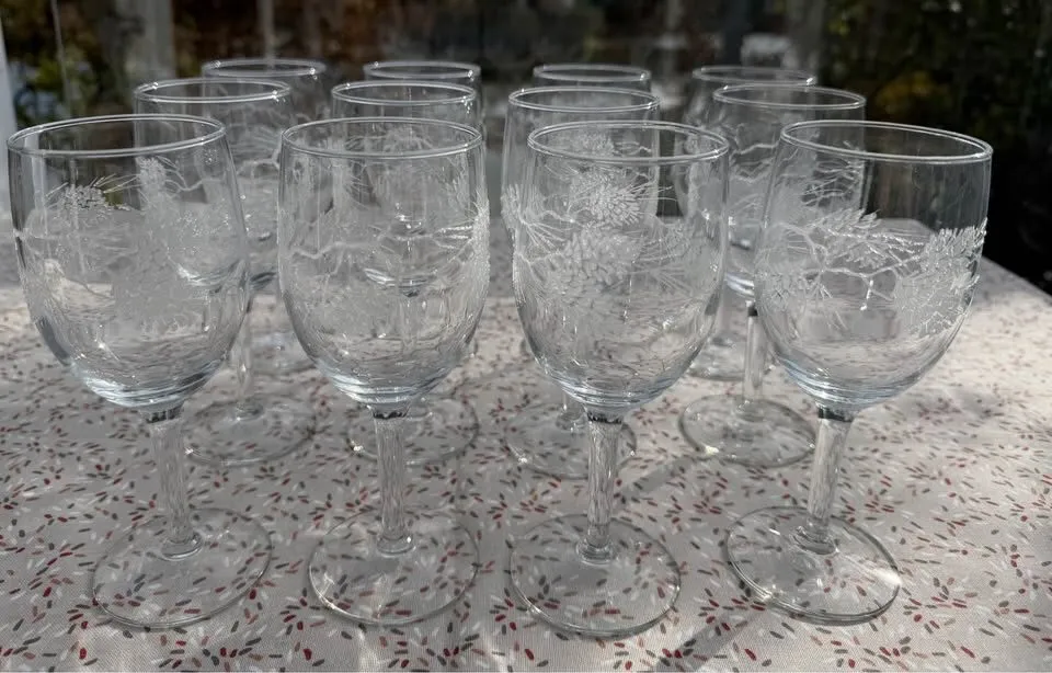 Set of 12 Vintage Libbey Tiffany "Pine Cone" Stemmed Glassware / Winter Holiday Goblets - photo 10