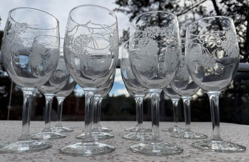 Set of 12 Vintage Libbey Tiffany "Pine Cone" Stemmed Glassware / Winter Holiday Goblets - photo 3