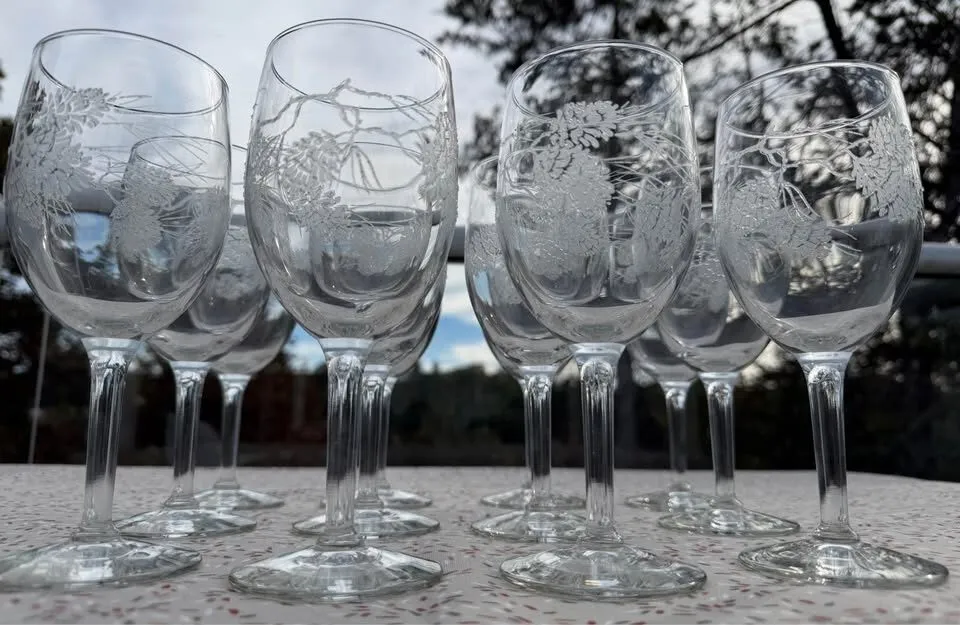 Set of 12 Vintage Libbey Tiffany "Pine Cone" Stemmed Glassware / Winter Holiday Goblets - photo 3