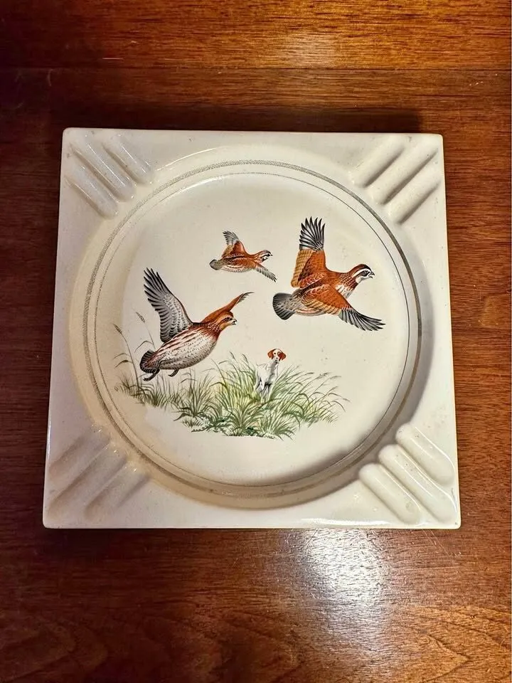Vintage Hyalyn Porcelain Wildlife Decor Ashtray - 7" Square Mid-Century Modern - photo 1