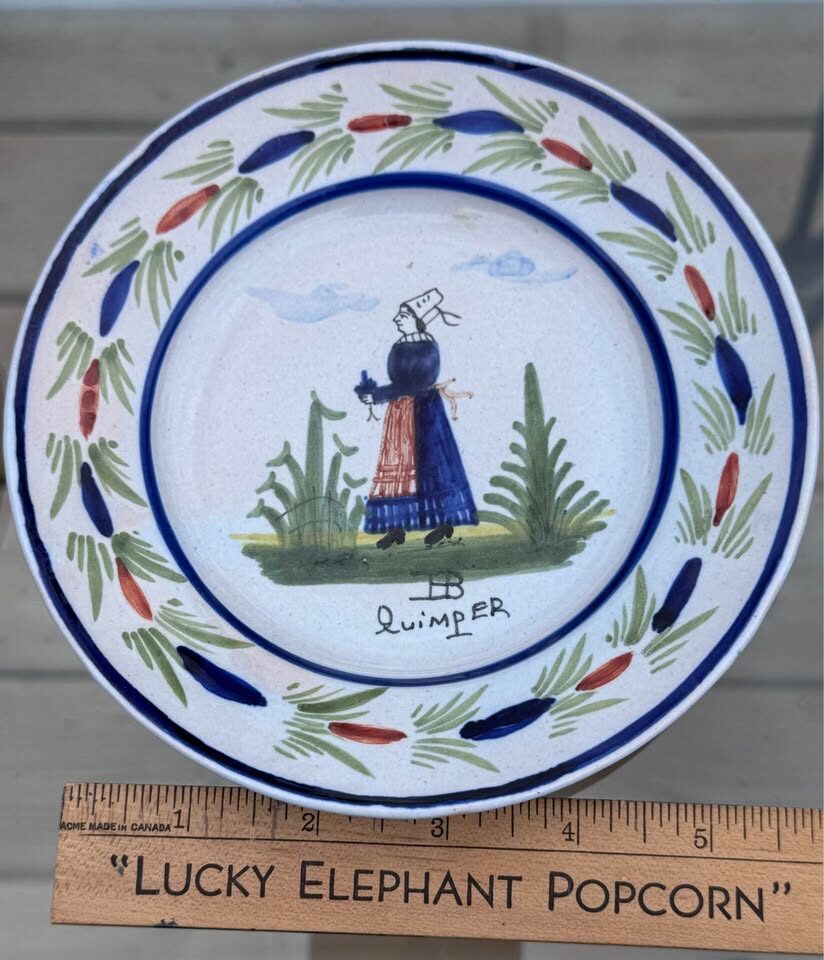 Antique French HB Quimper 5" Plate Hand-Painted Folk Art c. 1910 - photo 2