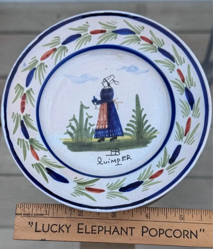 Antique French HB Quimper 5" Plate Hand-Painted Folk Art c. 1910 - photo 2