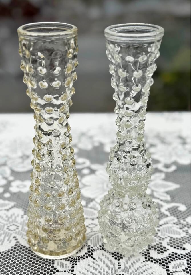 Cottagecore Clear Hobnail Glass Vases - Unique Matching Pair - photo 1