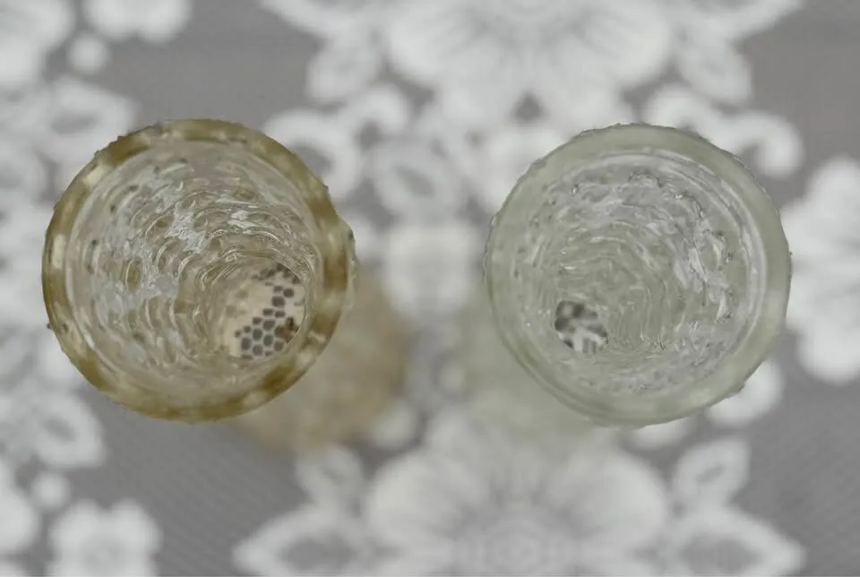 Cottagecore Clear Hobnail Glass Vases - Unique Matching Pair - photo 3