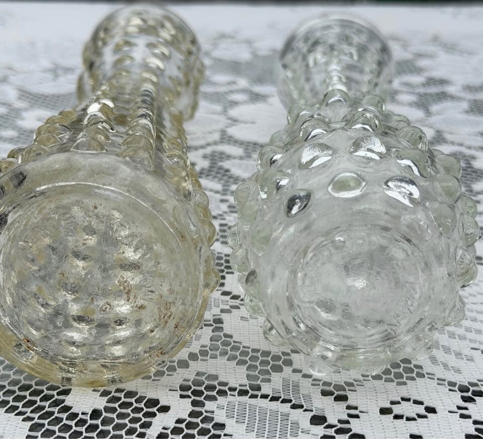 Cottagecore Clear Hobnail Glass Vases - Unique Matching Pair - photo 5