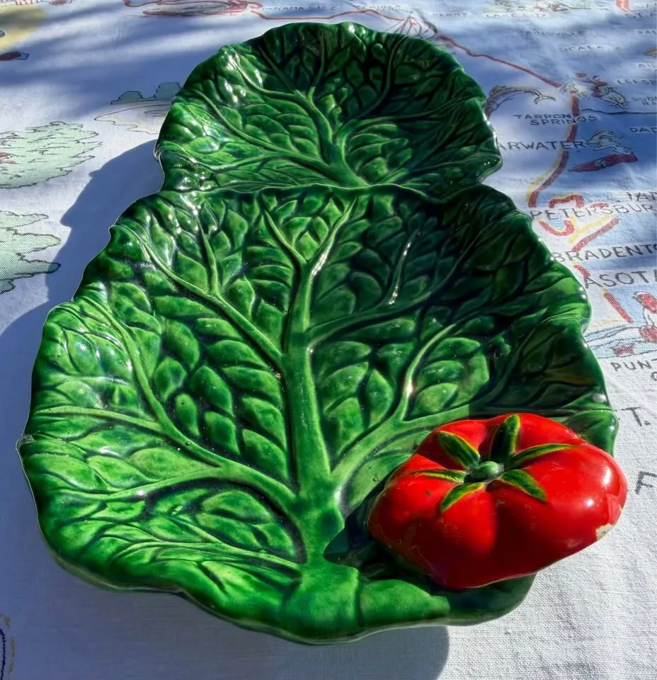 Vintage Mid-Century Majolica Cabbage & Tomato Platter - Made in Japan - photo 3