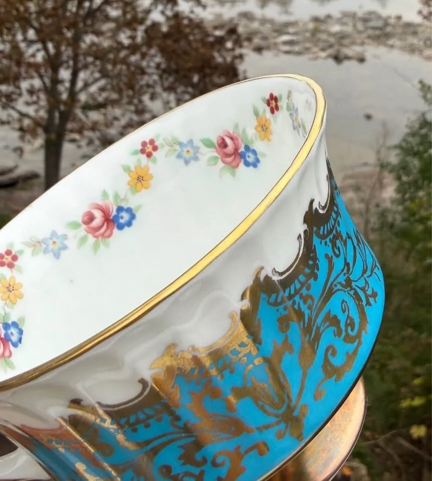 Rare 1960s Paragon Trenton Teacup Set - Turquoise and Heavy Gold Filigree Fine Bone China - photo 9