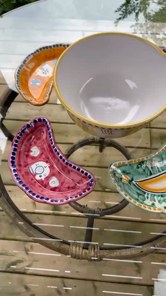 5-Pc Vintage Italian Ceramic Serving Set - Large Solimene Bowl & 4 Crescent Plates