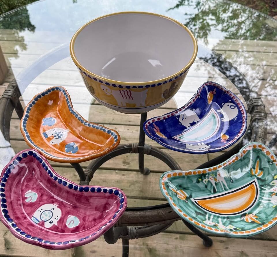 5-Pc Vintage Italian Ceramic Serving Set - Large Solimene Bowl & 4 Crescent Plates - photo 3
